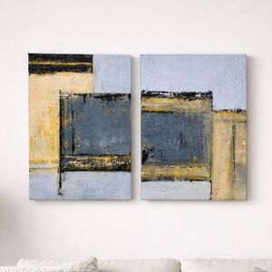 Abstract Acrylic Painting Set: Grey, Beige, Black & Gold 9x12 Canvas